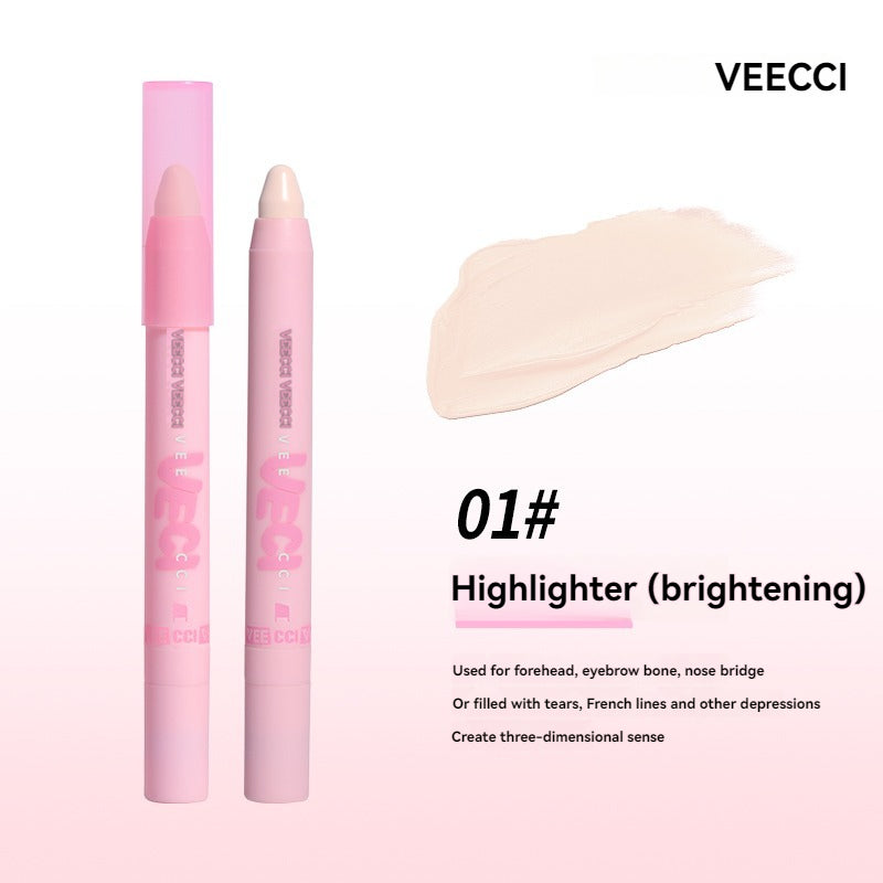 VEECCI 3 in 1 Highlighter & Contour & Blush Stick with Brush Head Brighten and Retouch 3D Make Up Concealer Stick