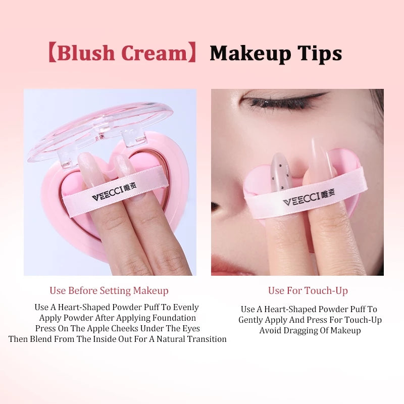 VEECCI Powder Blusher Monochrome Cardboard Natural Pink Smooth Colored Texture Heart Mouse