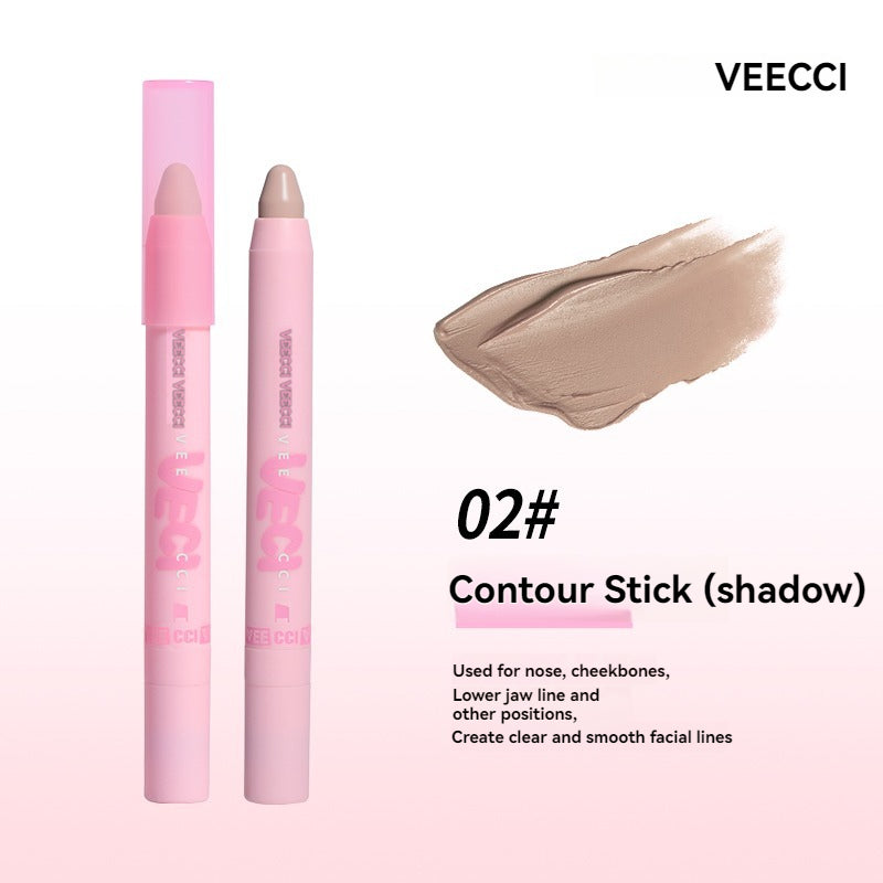 VEECCI 3 in 1 Highlighter & Contour & Blush Stick with Brush Head Brighten and Retouch 3D Make Up Concealer Stick