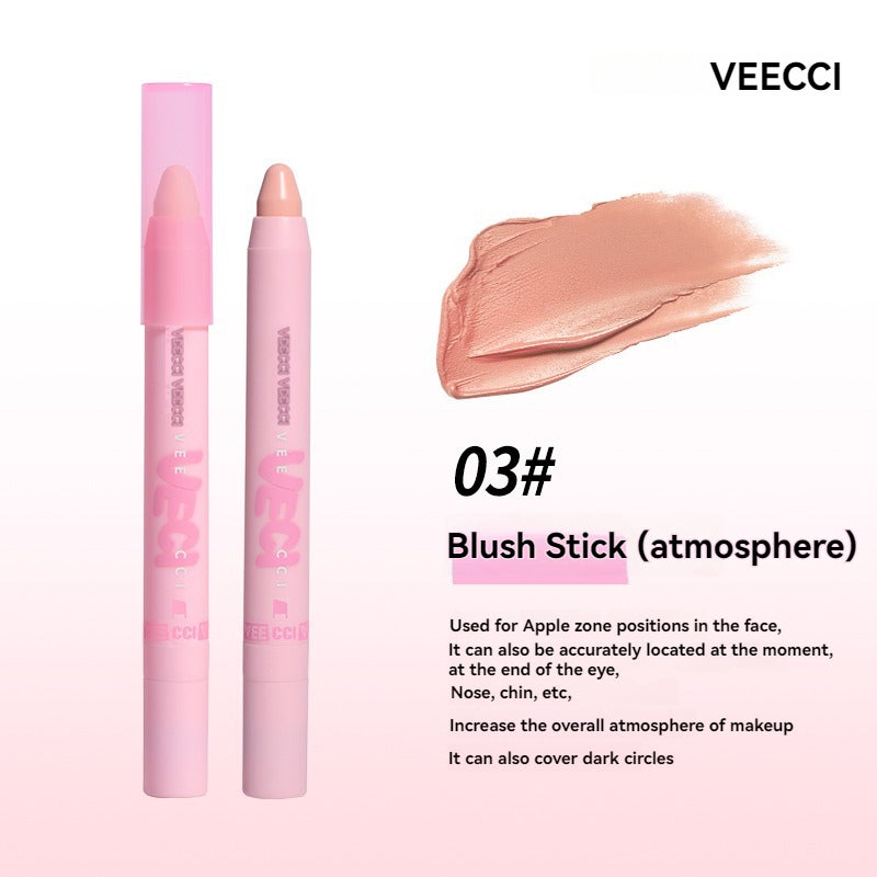 VEECCI 3 in 1 Highlighter & Contour & Blush Stick with Brush Head Brighten and Retouch 3D Make Up Concealer Stick