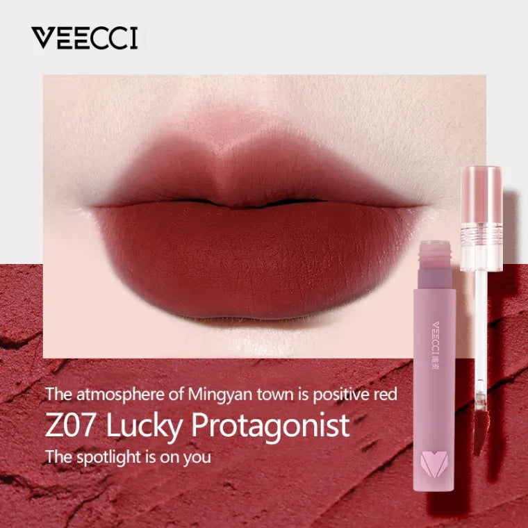VEECCI Lip Mud Soft Velvet Finish Matte Lip Gloss Long-Lasting Whitening