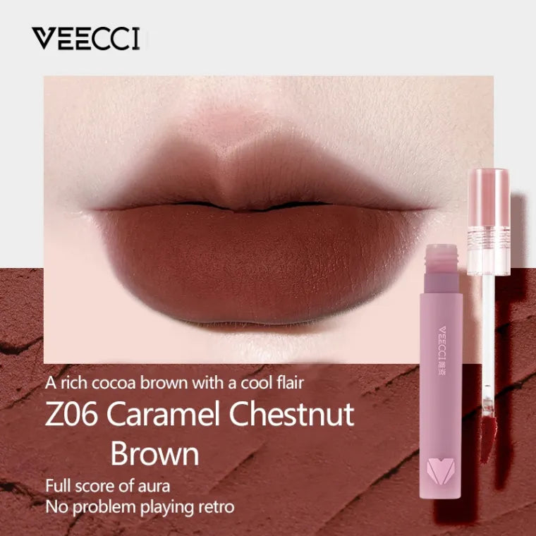 VEECCI Lip Mud Soft Velvet Finish Matte Lip Gloss Long-Lasting Whitening