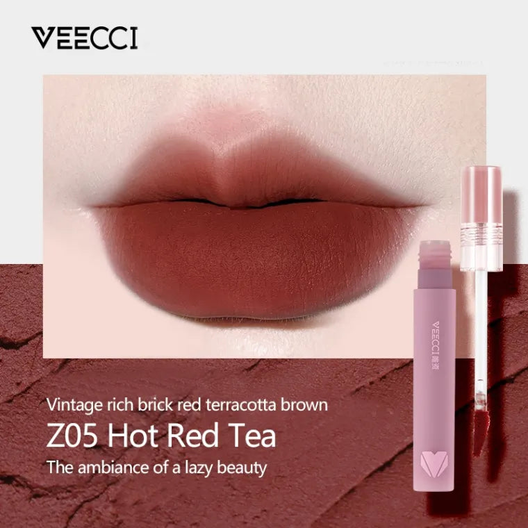 VEECCI Lip Mud Soft Velvet Finish Matte Lip Gloss Long-Lasting Whitening