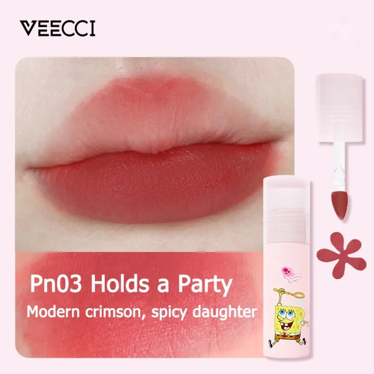 VEECCI SpongeBob Lipmatte & Lip Glaze Makeup Long-Lasting Non-Stick Cup Lipstick (2.3g)