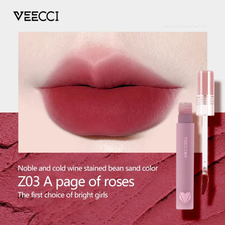 VEECCI Lip Mud Soft Velvet Finish Matte Lip Gloss Long-Lasting Whitening