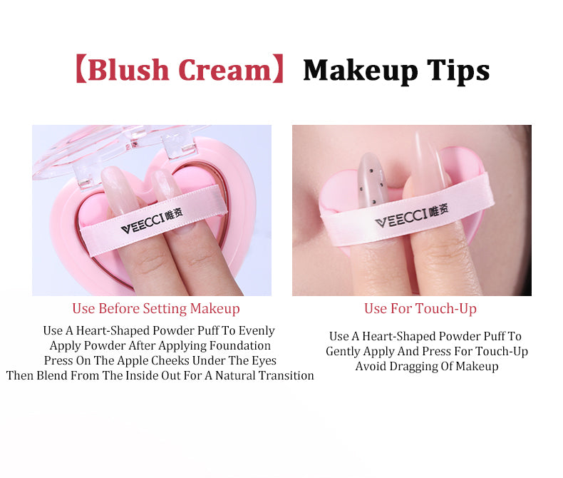 VEECCI Powder Blusher Monochrome Cardboard Natural Pink Smooth Colored Texture Heart Mouse
