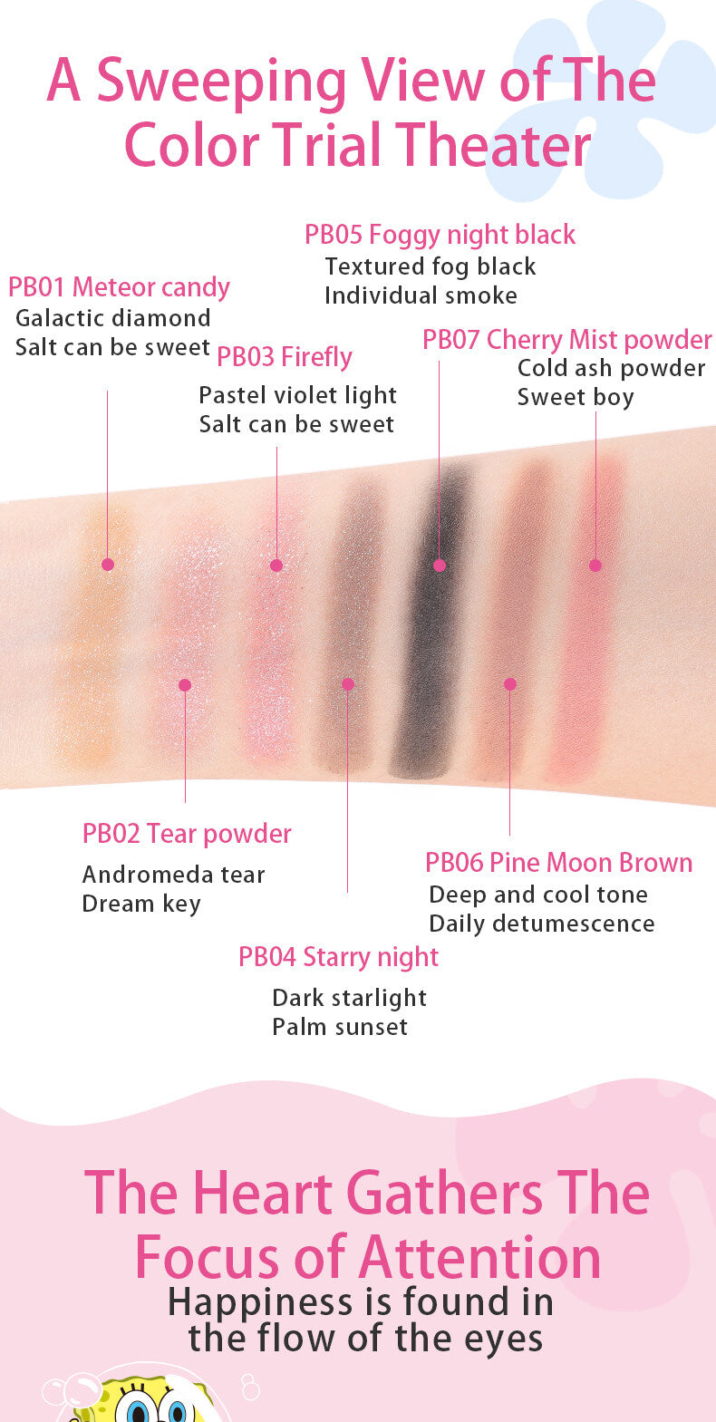 VEECCI Sponge Bob Eye Shadow Palette Monochrome Glitter Long-Lasting Waterproof (2g)