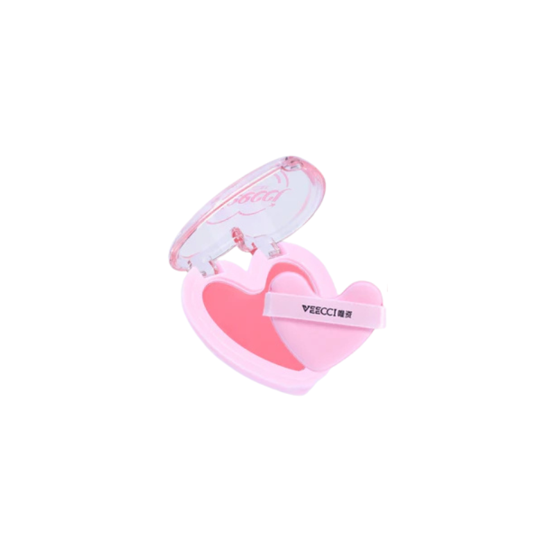VEECCI Powder Blusher Monochrome Cardboard Natural Pink Smooth Colored Texture Heart Mouse