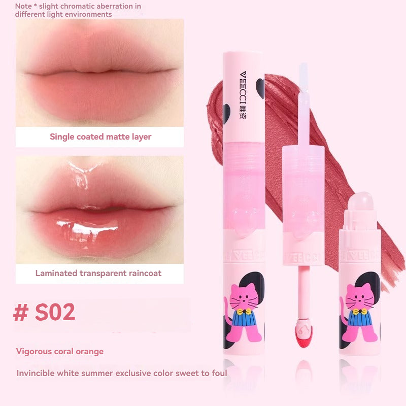 VEECCI Double-Head Lip Glaze with silicone lip brush Sweetheart Cat lip gloss Series