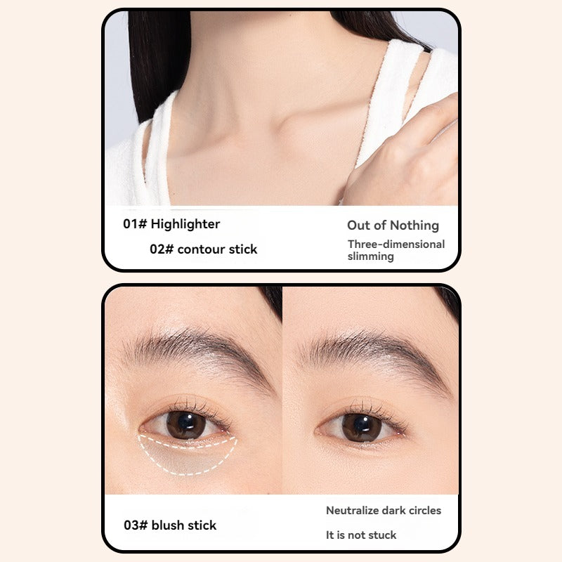 VEECCI 3 in 1 Highlighter & Contour & Blush Stick with Brush Head Brighten and Retouch 3D Make Up Concealer Stick
