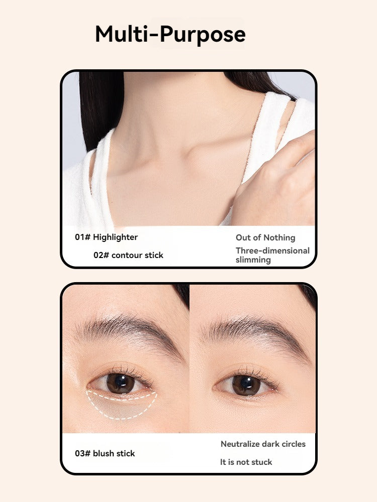 VEECCI 3 in 1 Highlighter & Contour & Blush Stick with Brush Head Brighten and Retouch 3D Make Up Concealer Stick
