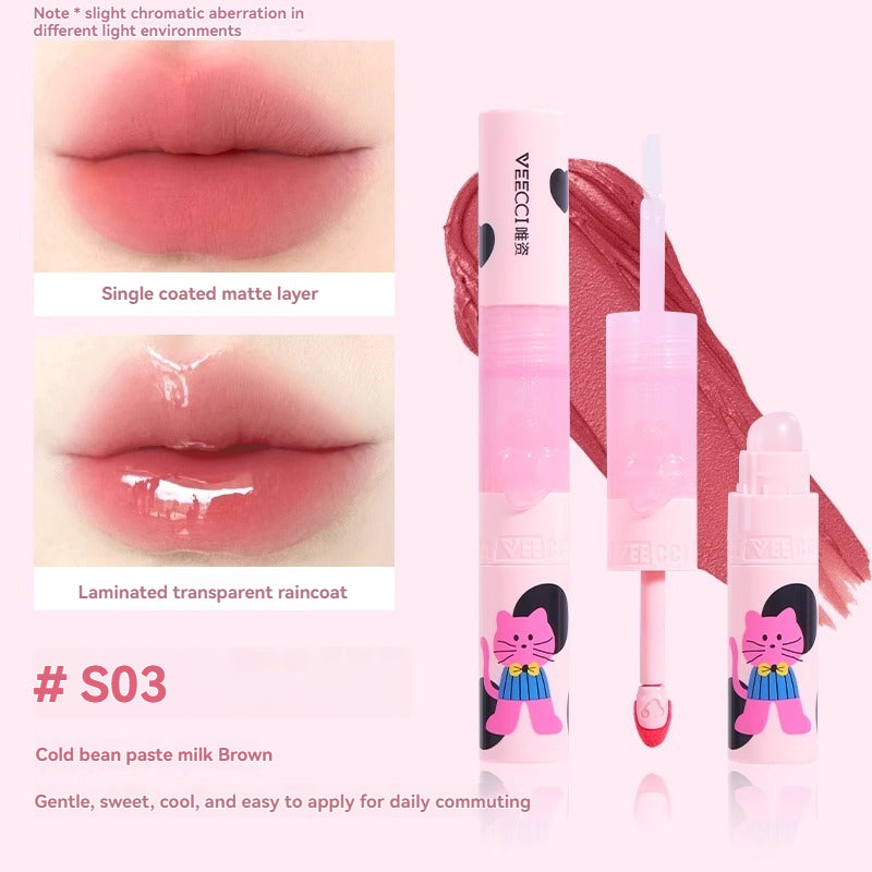 VEECCI Double-Head Lip Glaze with silicone lip brush Sweetheart Cat lip gloss Series