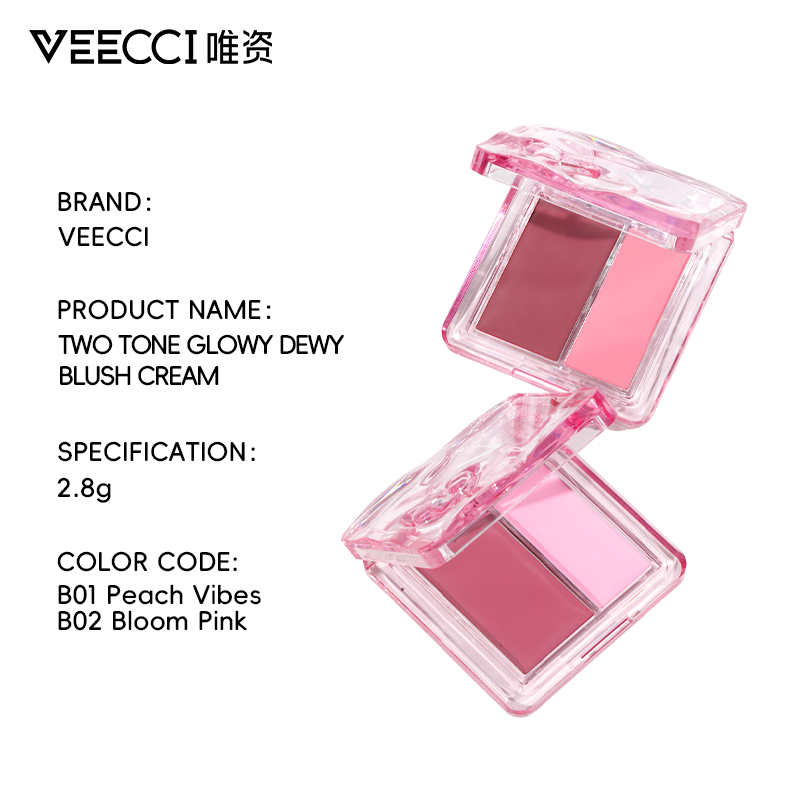 VEECCI Two Color Watershine Powder Blusher Cream Moisturizing Skin Sticking Sweet Girl Watershine Powder Blusher Is Not Easy To Take Off