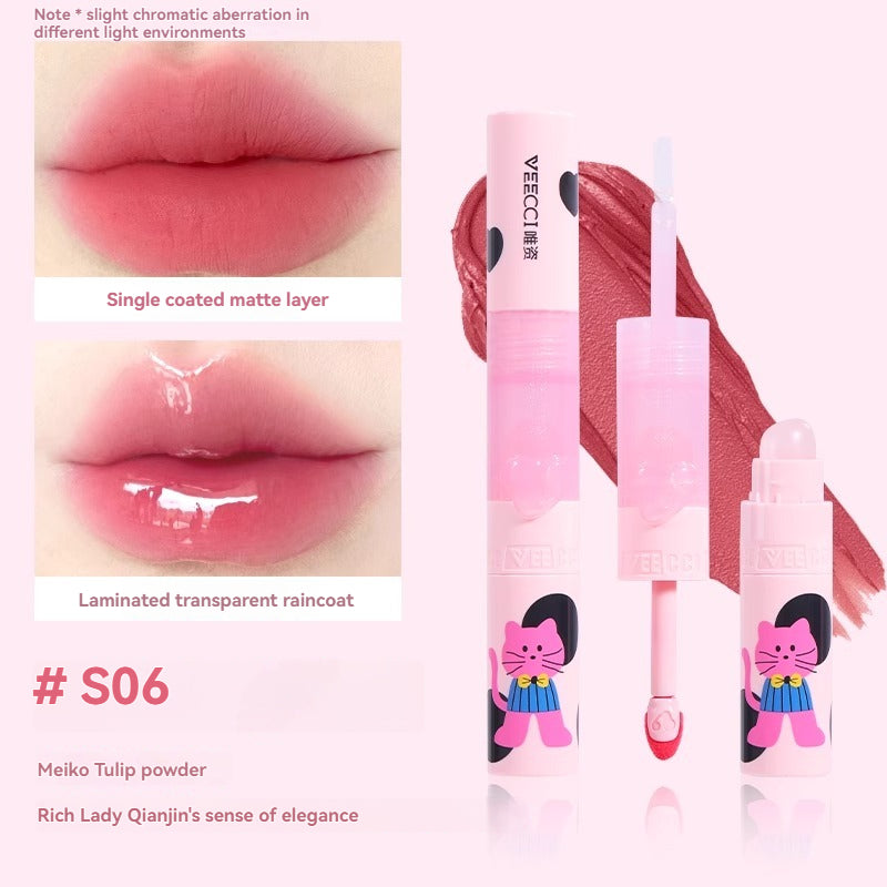 VEECCI Double-Head Lip Glaze with silicone lip brush Sweetheart Cat lip gloss Series