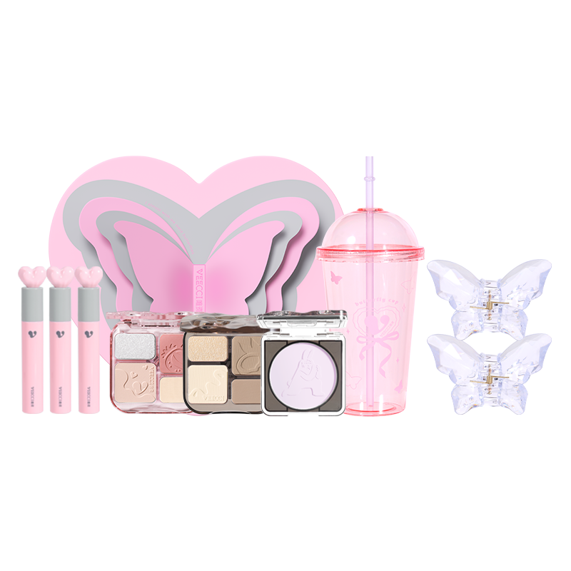 VEECCI Vantage Dream Butterfly Gift Box | Lip Glaze + Contour Palette + Powder | Butterfly Clip + Mug