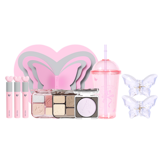 VEECCI Vantage Dream Butterfly Gift Box | Lip Glaze + Contour Palette + Powder | Butterfly Clip + Mug