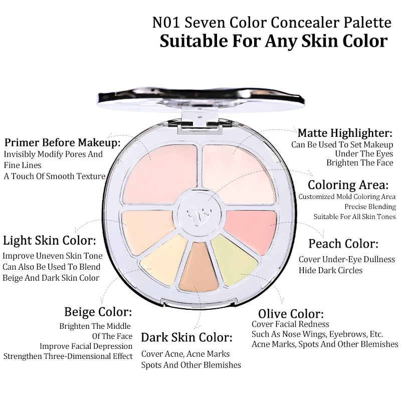 VEECCI silky smooth seven-color concealer palette conceals flaws without leaving any marks