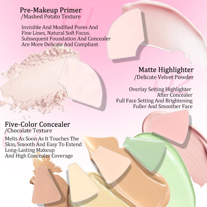 VEECCI silky smooth seven-color concealer palette conceals flaws without leaving any marks