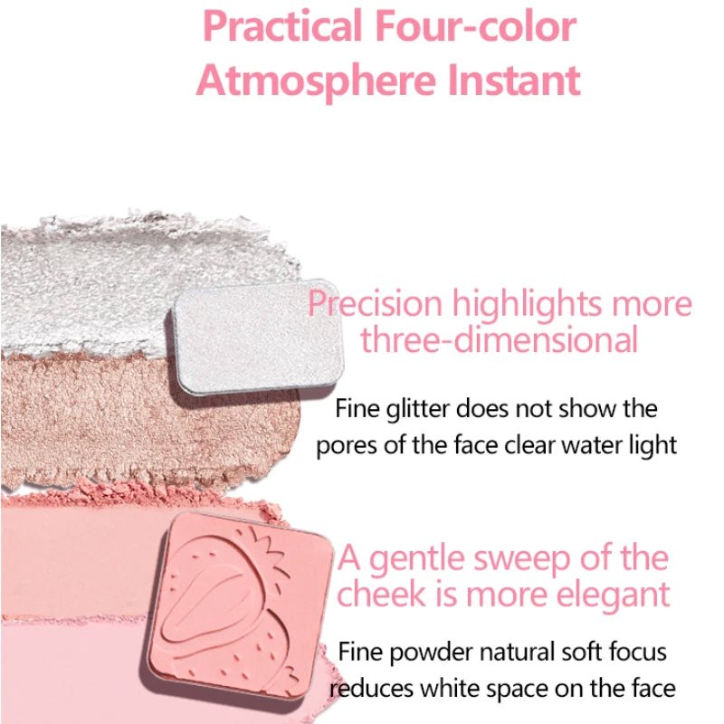 VEECCI Powder Blusher Palette Bright Pink Highlight Matte 4 in 1 Tone Natural Nude (9g)