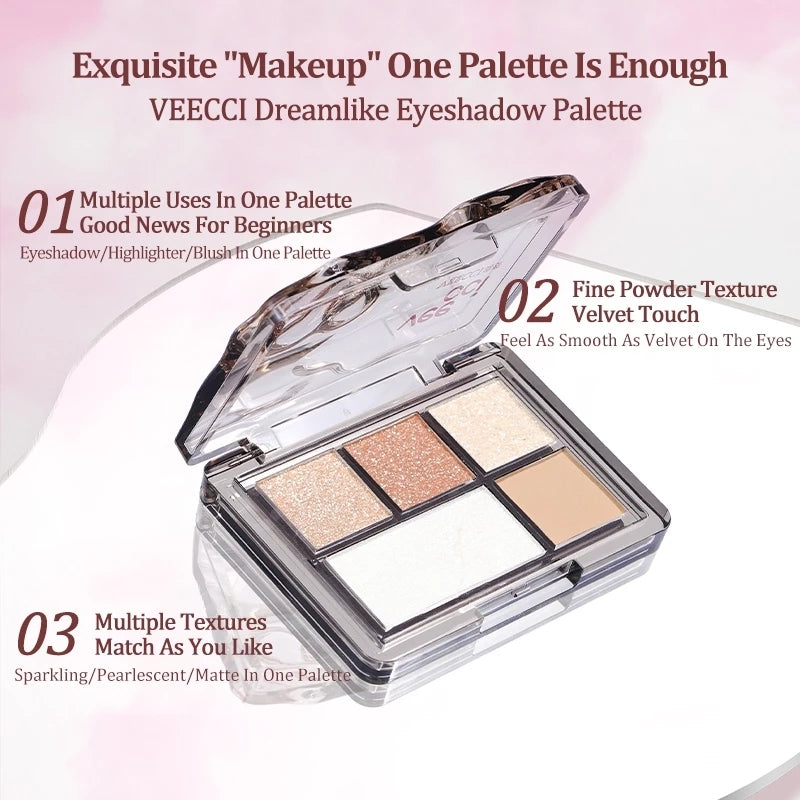 VEECCI Eye Shadow Board Pearl Sparkling Earth Suitable For Beginners - 5 Color (5.2g)