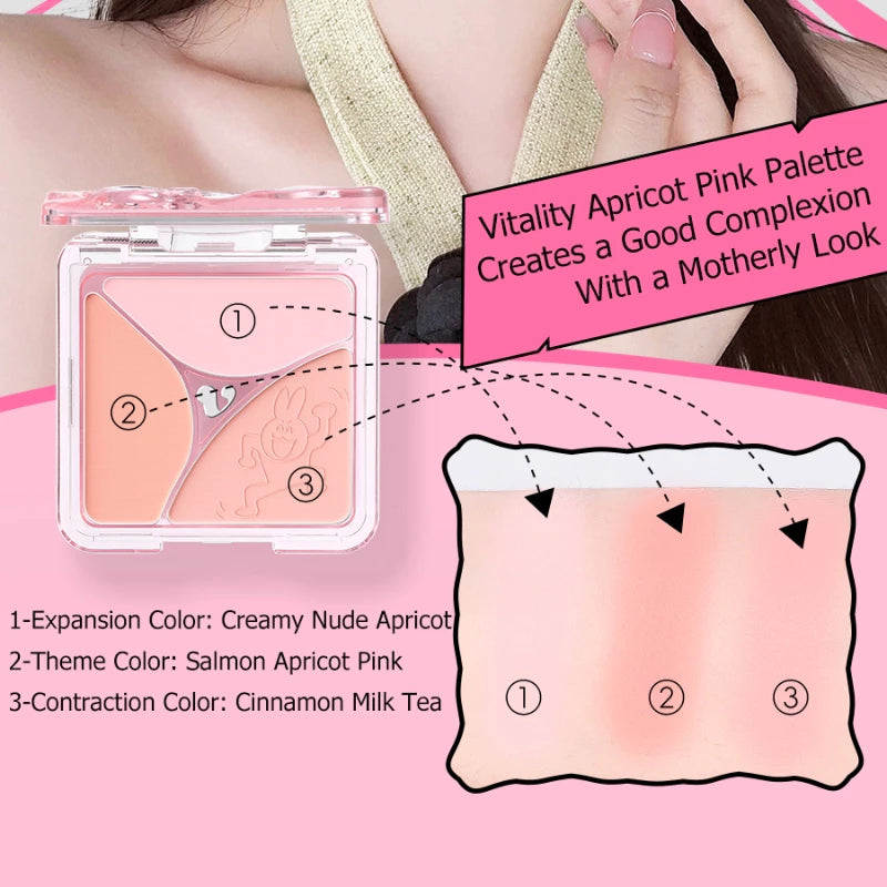 VEECCI Friend Rabbit Blush Palette With Silty Smooth Transparent Waterproof - 3 Color (7g)