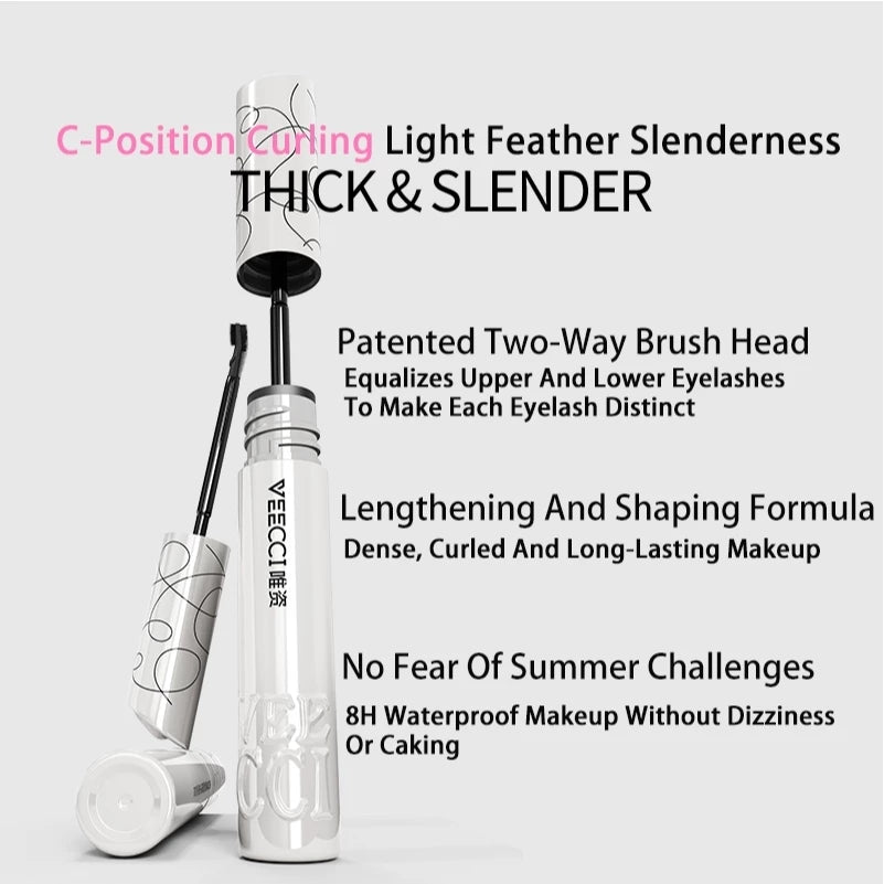 VEECCI Mascara Feather-light Dense Long-Lasting Two-way Brush Head Eyelash Extensions (4.5g)