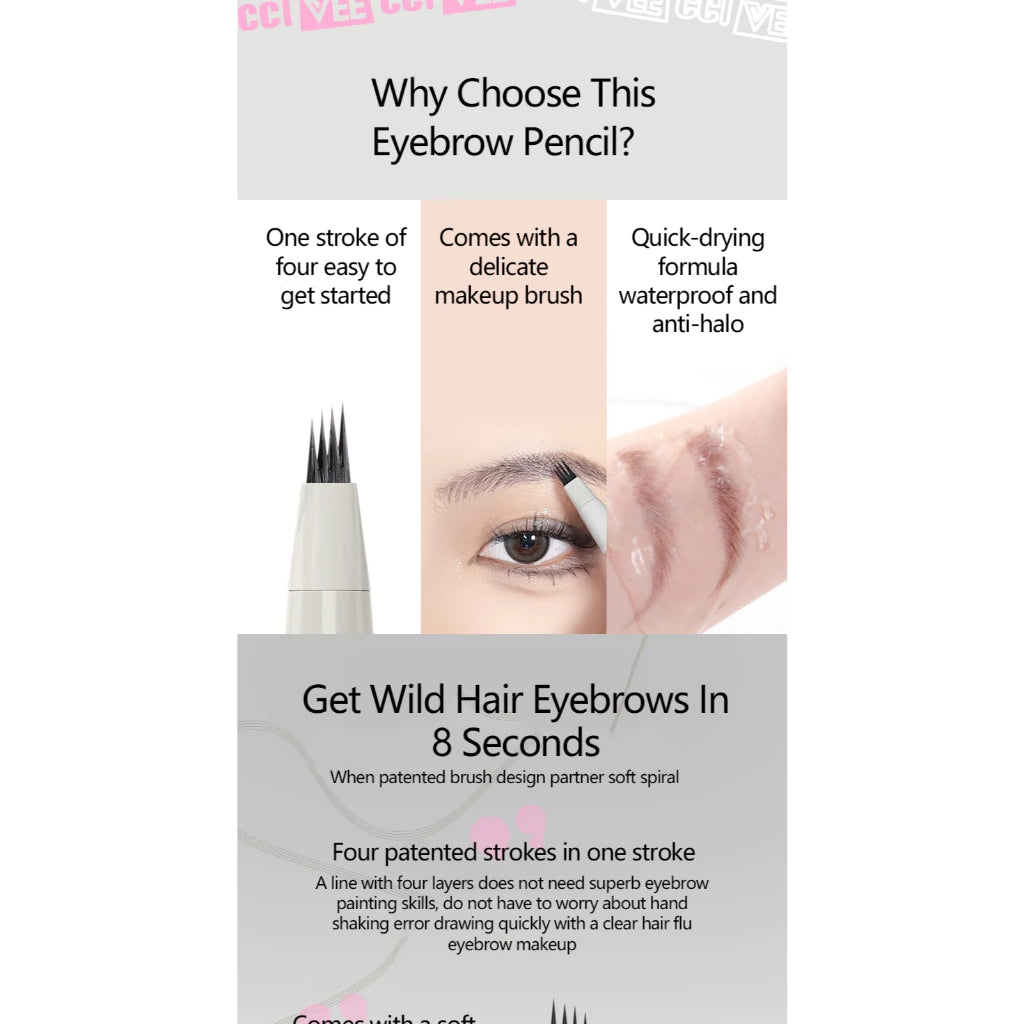 VEECCI Four-claw Eyebrow Pencil Waterproof Sweatproof Non-Smudge (0.55ml)