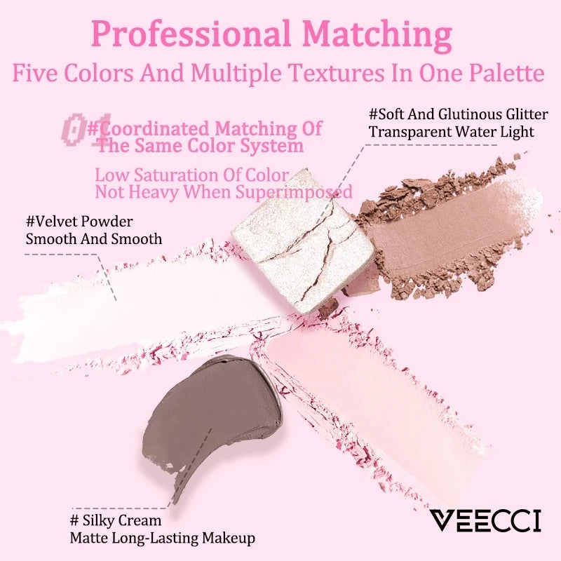 VEECCI Eyeshadow Bring Brush Painting Eye Bags Eyebrow Versatile 3 Textures - 5 Colors (4g)