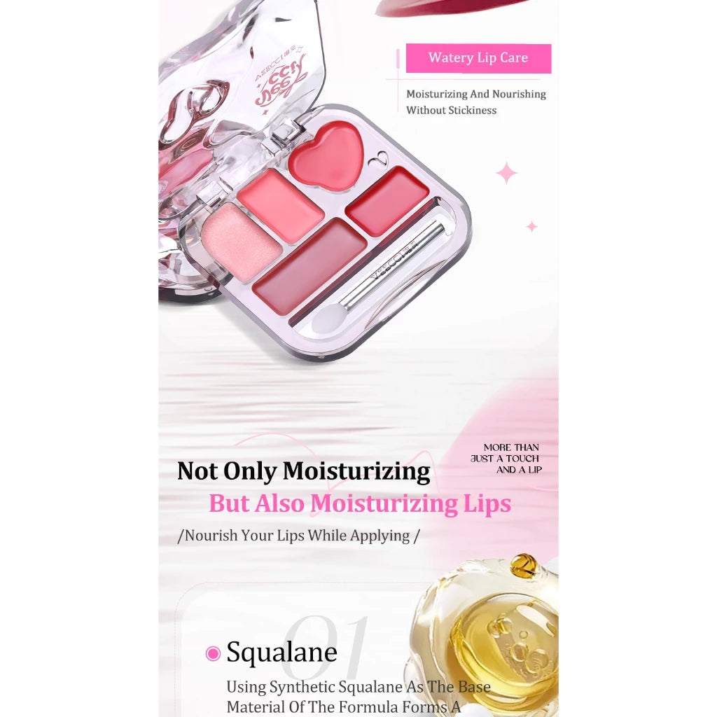 VEECCI Lip Gloss Color Palette Five Colors Glossy Versatile Non-Stick Cup Nature Lasting