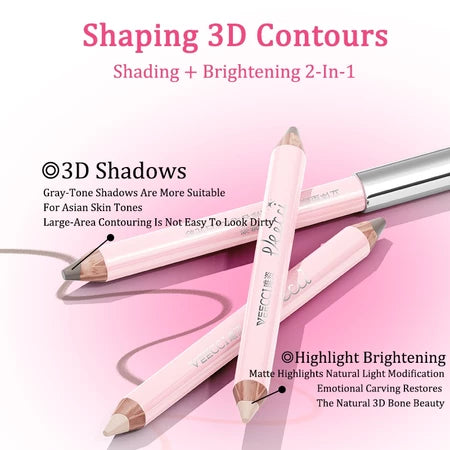 VEECCI Highlighter & Contour Stick 2 in 1 with Brush Head Brighten and Retouch 3D Make Up 4g