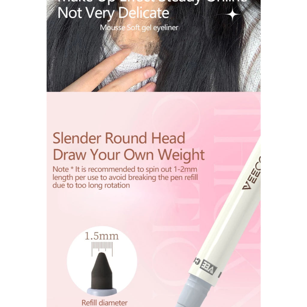 VEECCI 1.5mm Round Eyeliner Pencil No Smooning Waterproof Long-lasting (0.05g)