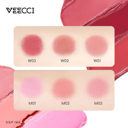 VEECCI X Chibi Maruko - Chan Blush Two Blush Paste Bring Powder Puff 3d Face Multipurpose Nature Blush Three Colors 3g/4.2g