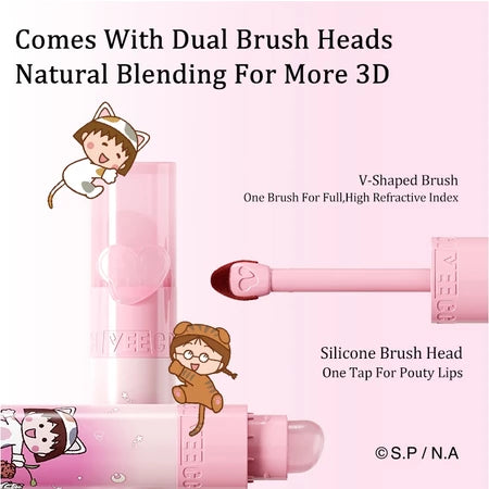 VEECCI X Chibi Maruko-Chan Lip Gloss Gloss 2 In 1 With Lip Brush Portable Long Lasting 2.5g