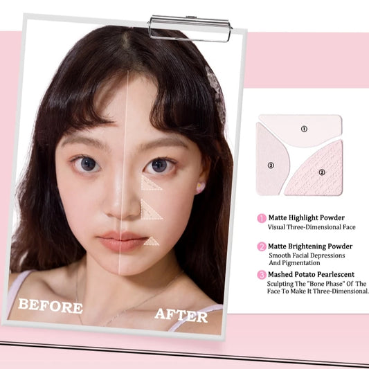 VEECCI Highlight Contour Palette 3 in 1 Highlight Matte Pearlescent Brightens Skin Multi-purpose (7.5g)