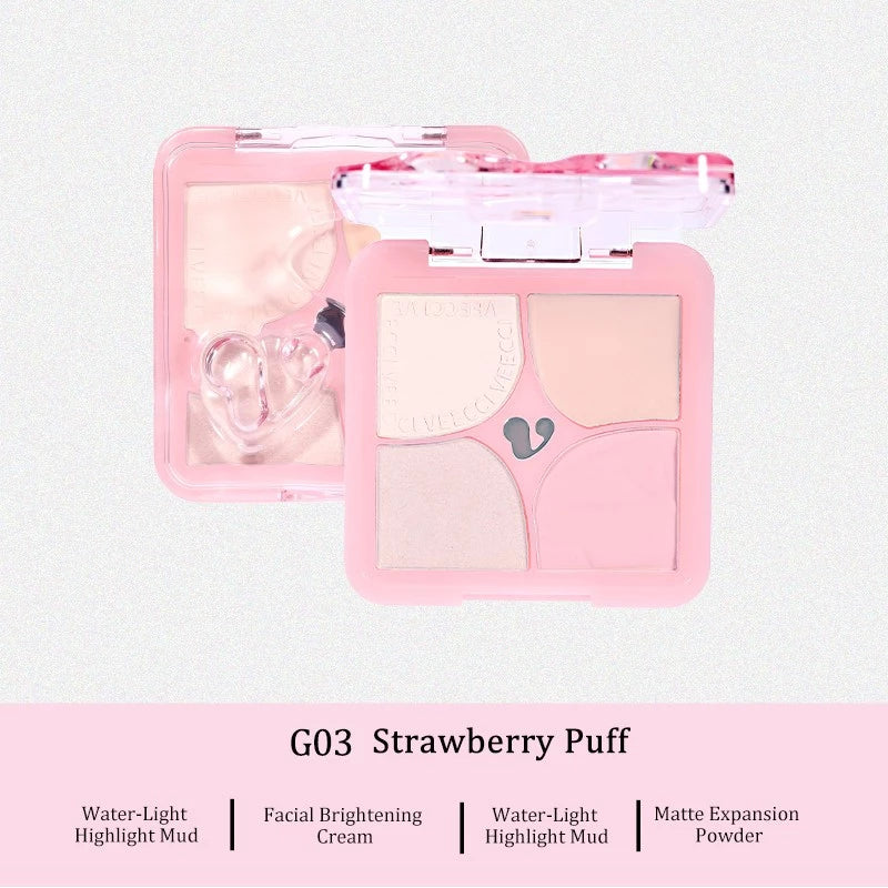 VEECCI Highlight Contour Palette 3 in 1 Highlight Matte Pearlescent Brightens Skin Multi-purpose (7.5g)