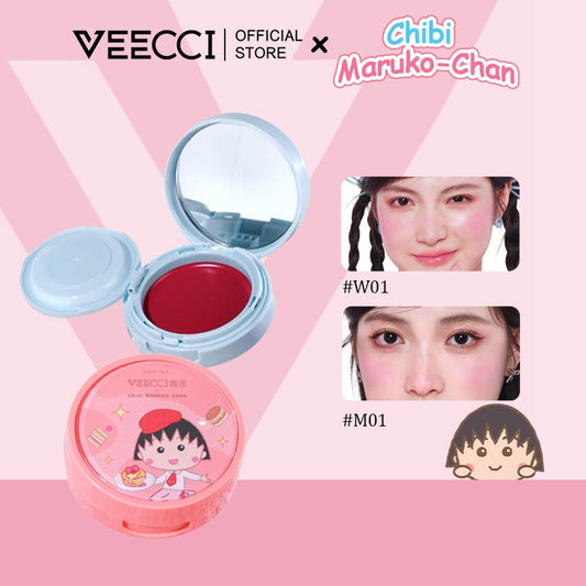 VEECCI X Chibi Maruko - Chan Blush Two Blush Paste Bring Powder Puff 3d Face Multipurpose Nature Blush Three Colors 3g/4.2g