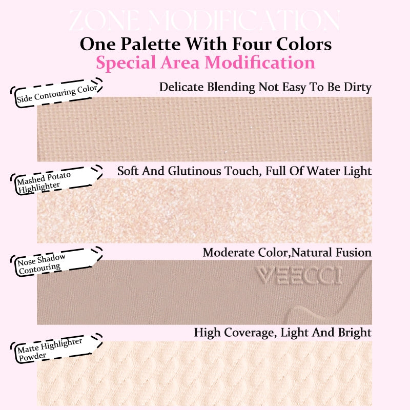 VEECCI Contour Highlight Palette  Brightens Skin Tone Natural Long-lasting Makeup