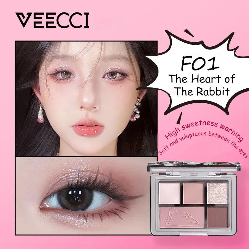 VEECCI Eye Shadow Rabbit Heart Matte Pearl Pink - 5 Color (5.2g)