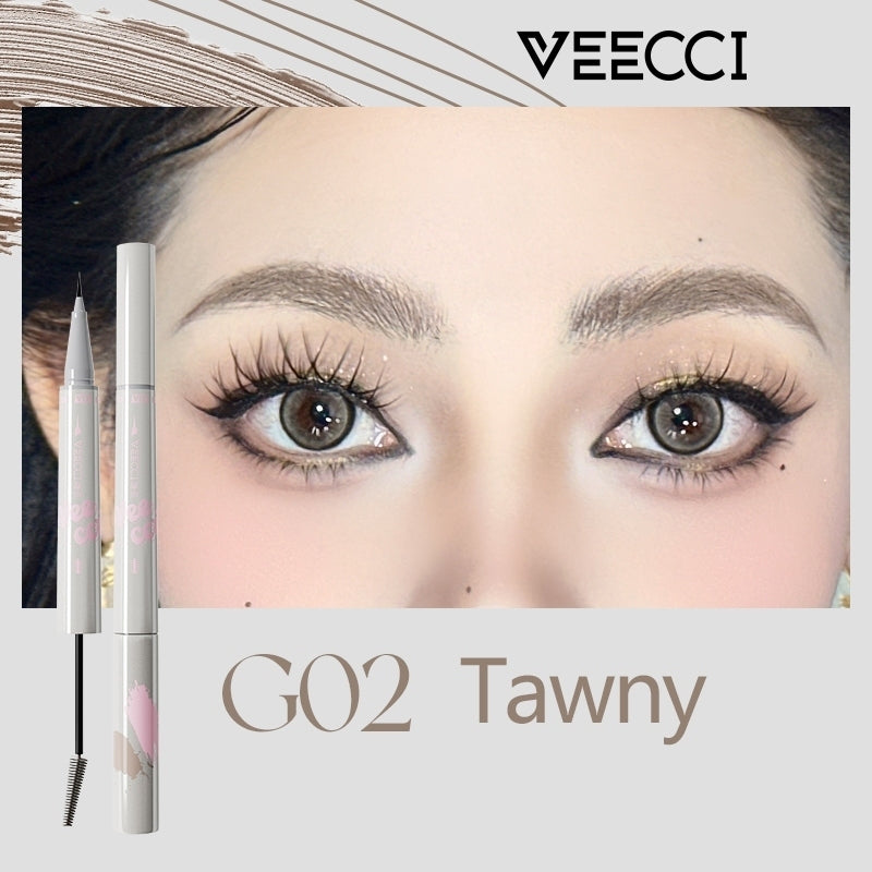 VEECCI Double-ended 2-In-1 3D Liquid Eyebrow Pencil with Brush - Waterproof Long Lasting Eyebrow Pencil Brush Make Up