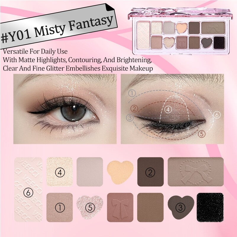 VEECCI Ribbon Fantasy Eye Shadow Plate Glitter Tahan Lama - 11 Warna