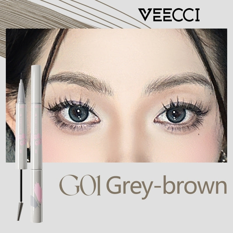 VEECCI Double-ended 2-In-1 3D Liquid Eyebrow Pencil with Brush - Waterproof Long Lasting Eyebrow Pencil Brush Make Up