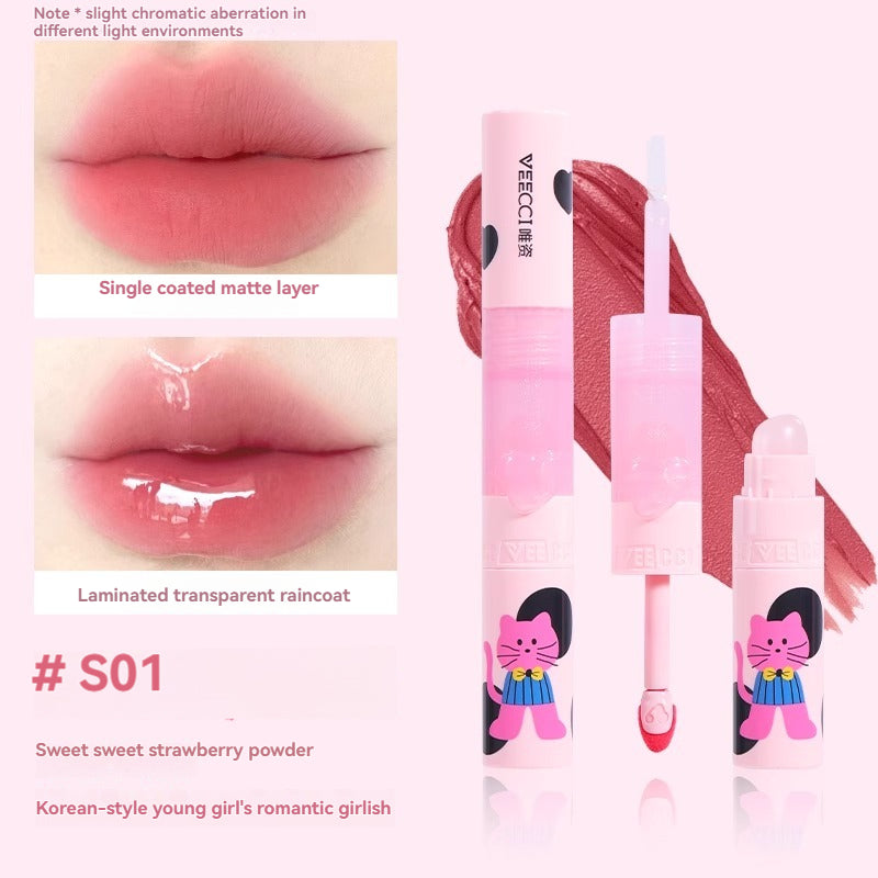 VEECCI Double-Head Lip Glaze with silicone lip brush Sweetheart Cat lip gloss Series