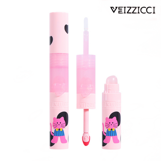 VEIZZICCI Double-Head Lip Glaze with silicone lip brush Sweetheart Cat lip gloss Series（副本）