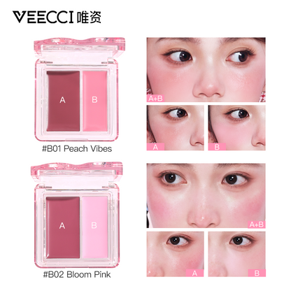 VEECCI Two Color Watershine Powder Blusher Cream Moisturizing Skin Sticking Sweet Girl Watershine Powder Blusher Is Not Easy To Take Off