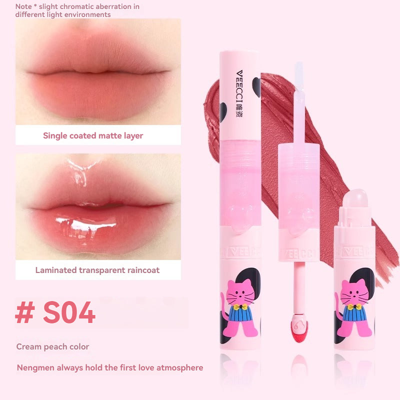 VEECCI Double-Head Lip Glaze with silicone lip brush Sweetheart Cat lip gloss Series