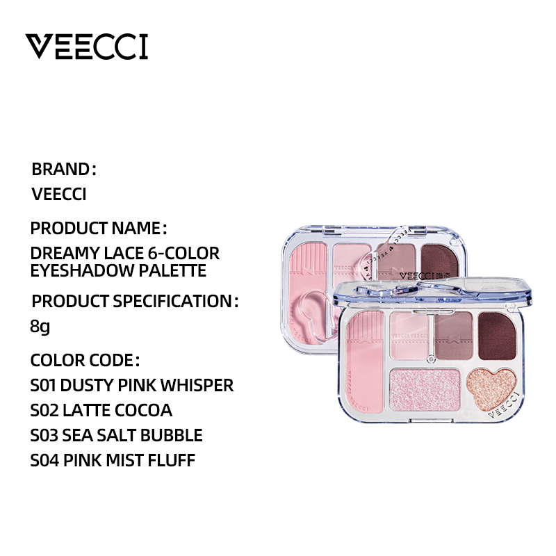 VEECCI Fantasy Lace Series 6-Color Eyeshadow Palette - Highly Pigmented & Shimmery Finish