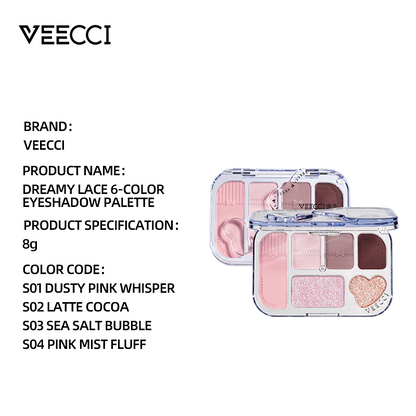 VEECCI Fantasy Lace Series 6-Color Eyeshadow Palette - Highly Pigmented & Shimmery Finish