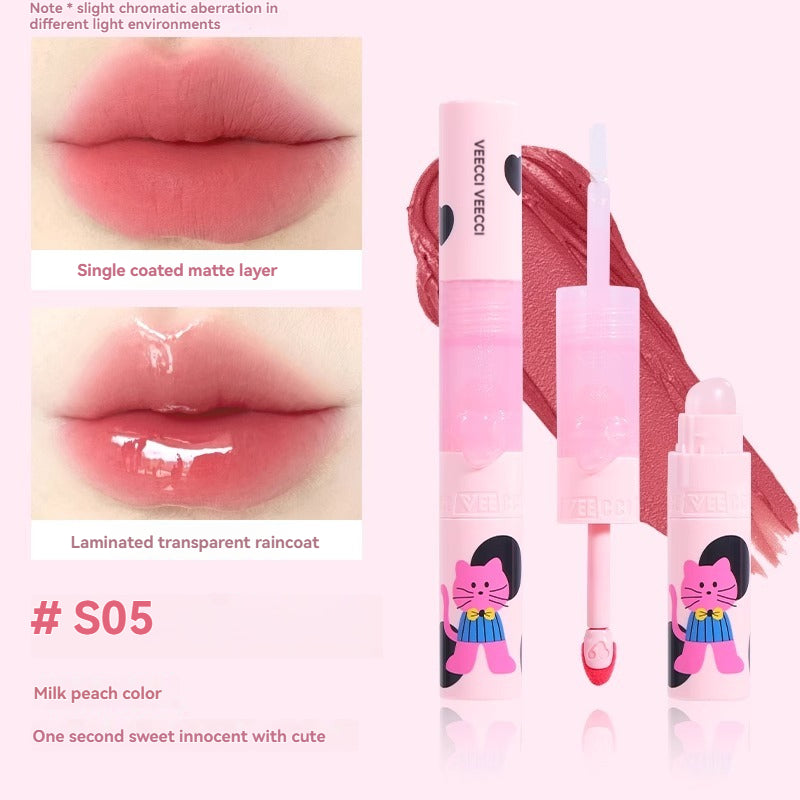 VEECCI Double-Head Lip Glaze with silicone lip brush Sweetheart Cat lip gloss Series