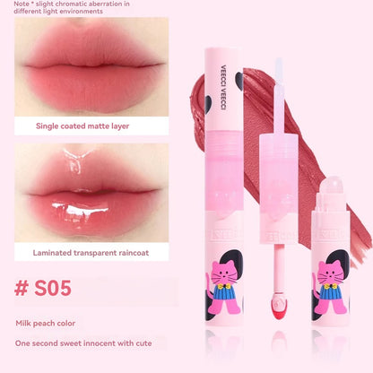 VEECCI Double-Head Lip Glaze with silicone lip brush Sweetheart Cat lip gloss Series