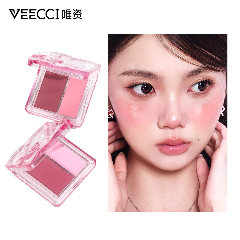 VEECCI Two Color Watershine Powder Blusher Cream Moisturizing Skin Sticking Sweet Girl Watershine Powder Blusher Is Not Easy To Take Off